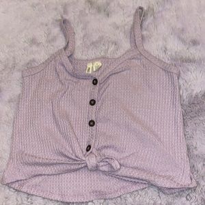 purple waffle front tie button tank top